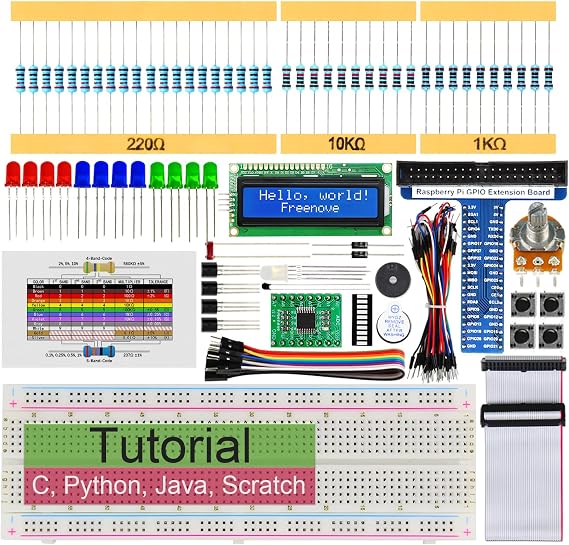 Freenove LCD Starter Kit for Raspberry Pi 5 4 B 3 Zero 2 W (NOT Included) | 5 Sets of Code Python C Java Scratch Processing, 535-Page Detailed Tutorial, 69 Example Projects, 151 Items
