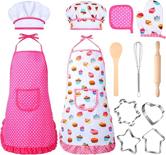 Cunhill Kids Baking Set for Girls Ages 3-6, Cooking and Chef Costume Kit