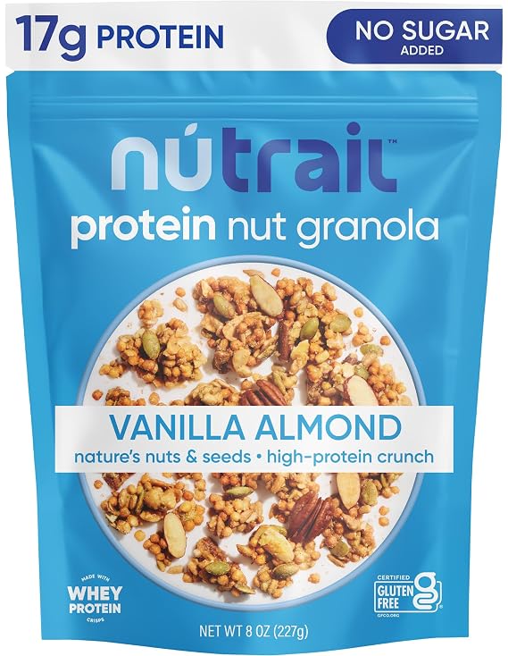 NuTrail 17g Protein Nut Granola Cereal, Vanilla Almond, No Sugar Added, Keto, Low Carb, Gluten Free, Grain Free, Healthy Breakfast 8 oz. 1 Count