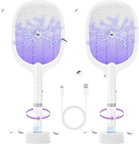 Electric Fly Swatter Racket, 4000V Bug Zapper Racket Rechargeable 2 Pack