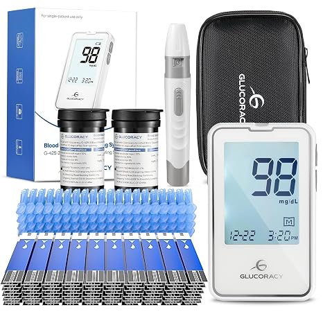 Glucoracy Blood Glucose Monitor Kit, 100 Blood Sugar Test Strips, No Coding