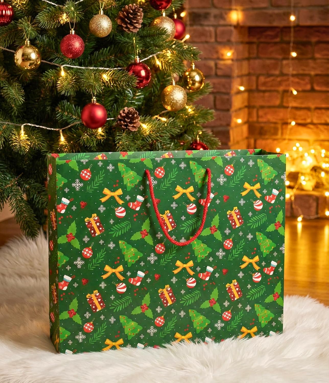 Yılbaşı Temalı Hediye Çantası - Sert Karton Çanta Hediyelik Yüksek Kalite Poşet Noel Konsept Ambalaj