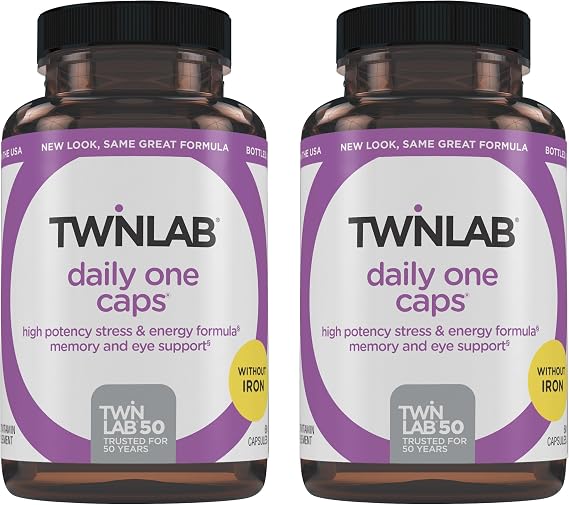 Twinlab Daily One Caps Without Iron - Nutritional Supplement with Zinc, B Vitamins, Magnesium, and More - 60 Capsules - 2 Pack
