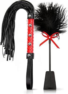 Riding Horse Whip 18 and Red Feather Tickler 15 Adult Riding Whip Kit
