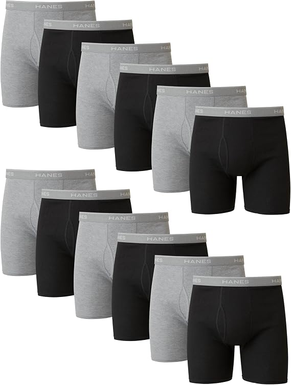 Hanes Men's Boxer Briefs, Cool Dri Moisture-Wicking Underwear, Cotton No-Ride, Multi-Packs (Pack of 12)