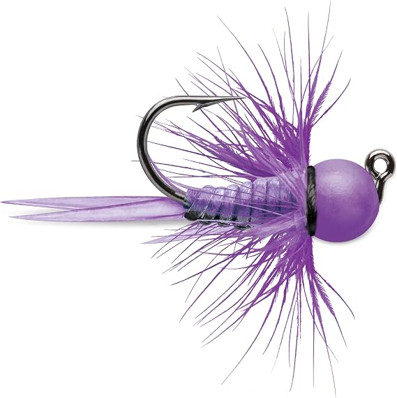 VMC Tungsten Bullfly Jig, High-Density Ice Fishing Jig with Lifelike Bug-Style Body and Feather Tail for Panfish, Crappie, Bluegill, Perch, and Trout