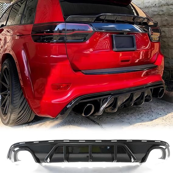Rear Bumper Diffuser Lip 3PCS for Jeep Grand Cherokee SRT 2014-2021 | Rear Lower Bumper Lip Diffuser Spoiler (Carbon Fiber Print)