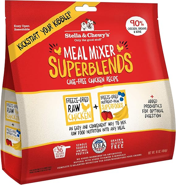 Stella & Chewy's Freeze Dried Raw Cage-Free Chicken Meal Mixers SuperBlends Dog Food Topper Grain Free, Protein Rich Recipe 16 oz Bag