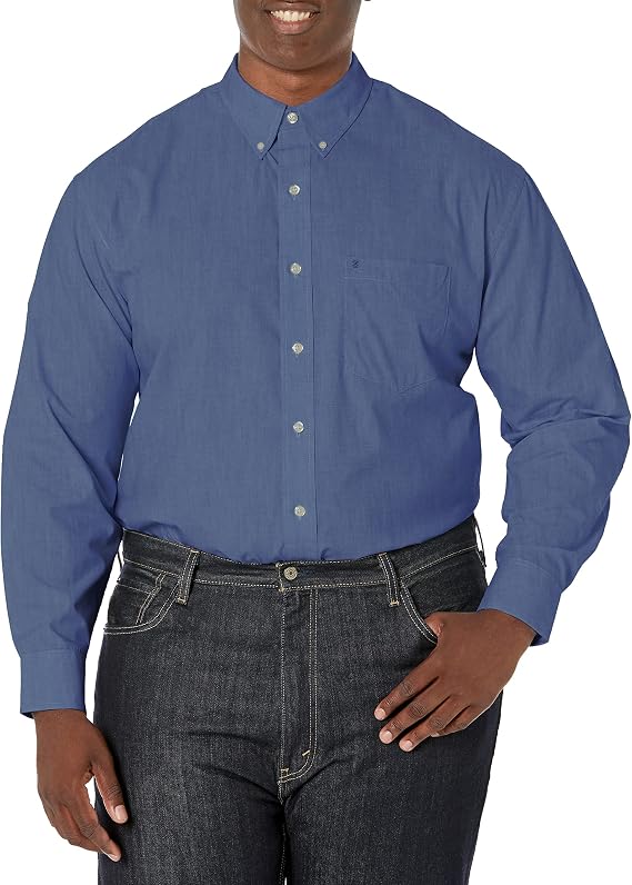 Izod Men's Big and Tall Button Down Long Sleeve Stretch Performance Solid Shirt
