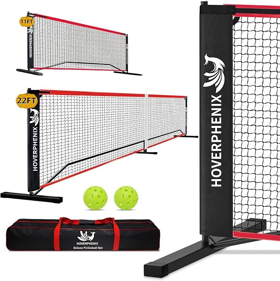 Hoverphenix Pickleball Net - 22FT Full Size Net with Carry Bag for Driveway | Regulation Size Net, All-Weather Sturdy Steel Frame, Easy Setup Indoor & Outdoor Use, for All Ages Training and Practice