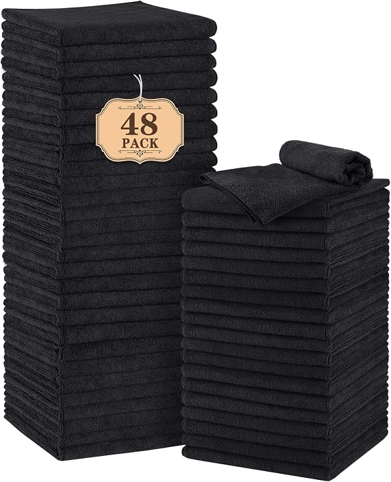 Orighty Salon Towels, 48 Pack Black Microfiber Hair Towel (16 x 29 Inch)