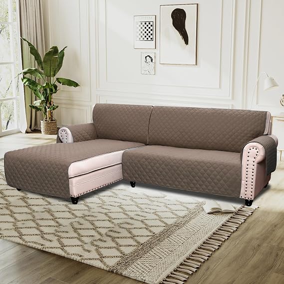 BellaHills Sofa Cover L Shape 2 Piece Couch Cover for Sectional Sofa Non Slip Corner Sofa Cover Water Resistant Chaise Sofa Cover for Dogs (Left Chaise Lounge + 3 Seater, Taupe)
