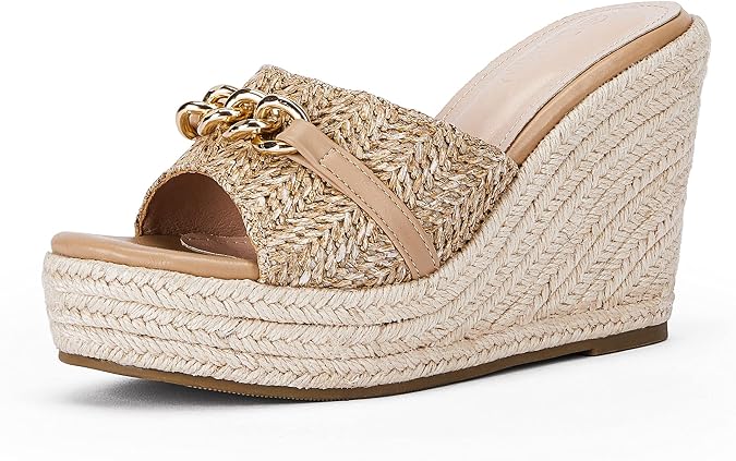 Coutgo Women's Wedge Sandals Platform Espadrille Heel Chain Slip On Casual Summer Slides