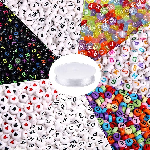 1900pcs 7 Colors Round Letter Beads for Bracelets Jewelry Making | Acrylic Alphabet Number Beads, Kids Adult DIY Crafts, Necklace Earring Jewelry Making, 7x4mm Beads with Elastic String