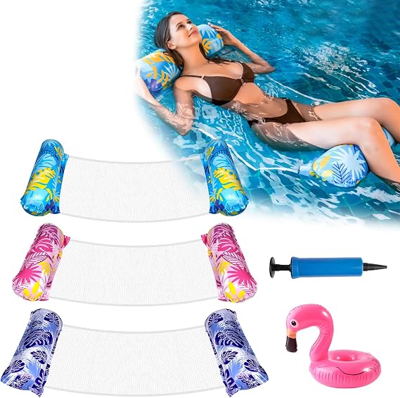 3 Pack 4-in-1 Pool Hammock Floats for Adults with Pump & Coaster