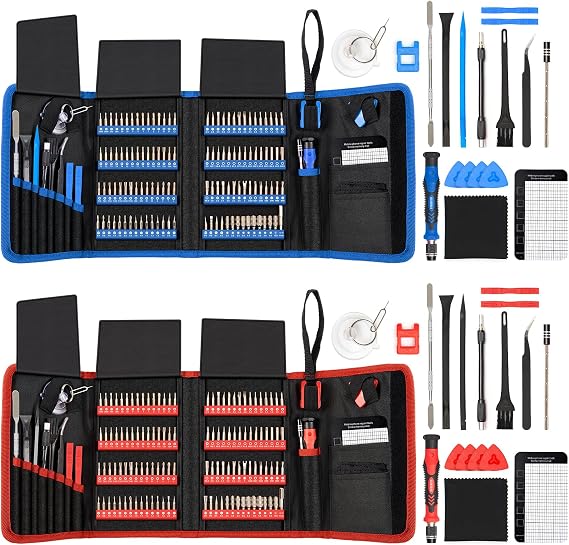 142-Piece Electronics Precision Screwdriver with 120 Bits Magnetic Repair Tool Kit for iPhone, MacBook, Computer, Laptop, PC, Tablet, PS4, Xbox, Nintendo, Console Blue&Red