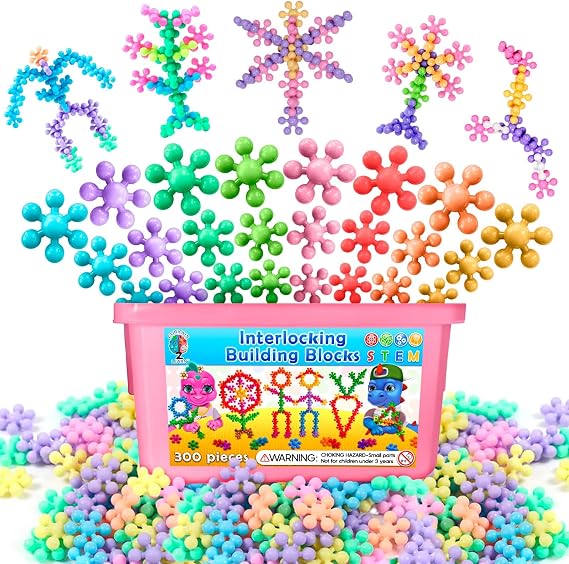 Curious 2 Learn 300pcs Pastel Building Blocks STEM Toy Montessori Interlocking Discs Set for Kids 3+ | Educational Construction Set | Creative Gift for Girls & Boys | Safe, Durable & Colorful