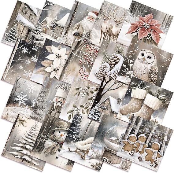 HunnmingRe 20 Pcs 10''x10'' Beige Winter/Christmas Quilting Fabric Squares