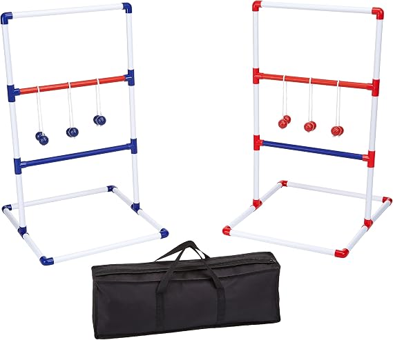 Amazon Basics Portable Ladder Toss Outdoor Game Set with Carrying Case, Simple to Assemble, Red/Blue