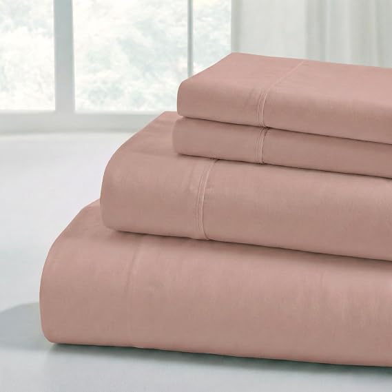 Modern Threads Soft Microfiber Solid Sheets - Luxurious Microfiber Bed Sheets - Includes Flat Sheet, Fitted Sheet with Deep Pockets, Pillowcases Rose Queen