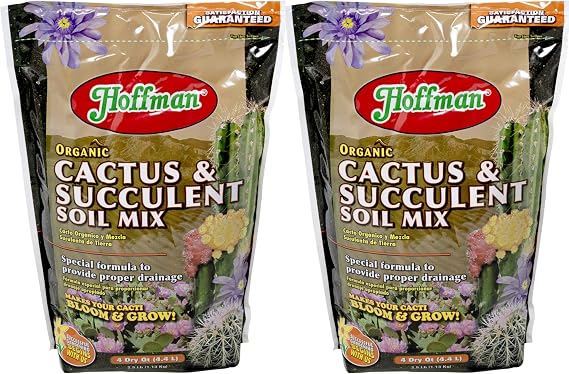 Hoffman Organic Cactus and Succulent Soil Mix to Provide Proper Drainage and Improve Growth in Cacti, 4qts, 2 Pack