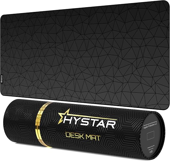 Hystar Extended Gaming Mouse Pad XXL 36 x 16 Inch 5mm Thick Waterproof Surface Smooth Polyester Fabric and Natural Rubber Bottom Poly Black