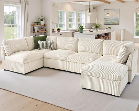 Jocisland Oversized Cloud Couch Sectional, U-Shaped Modular Couch, Beige