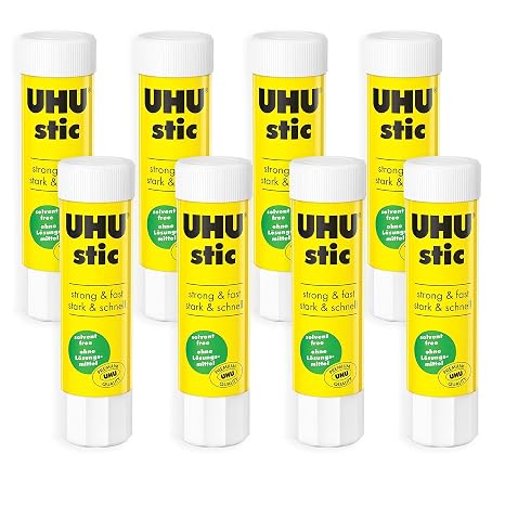 UHU Stic Glue Stick - Solvent Free - Clear Application - 8G - Pack of 8