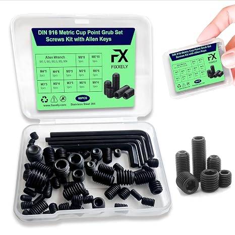 Grub Screws Assortment Kit – 60PCS Alloy Steel | M3, M4, M5, M6, M8 Hex Headless Screws with Allen Key | Door Handle Repair & Bathroom Fixtures (Black)