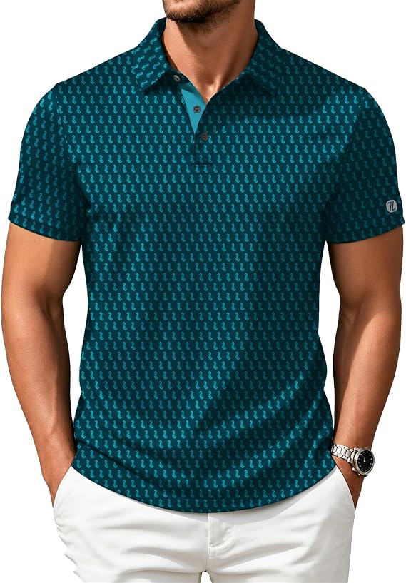 ZITY Mens Golf Shirts Short Sleeve Print Moisture Wicking Polo Shirt