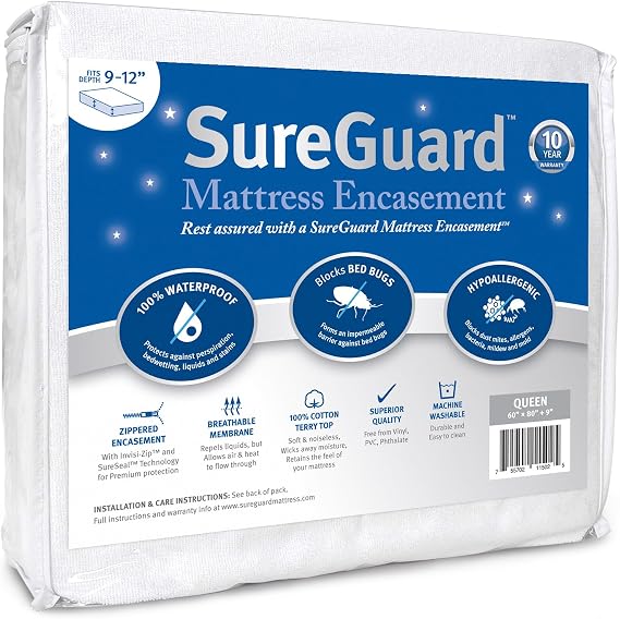 SureGuard 100% Waterproof Bed Bug Proof Hypoallergenic Mattress Encasement