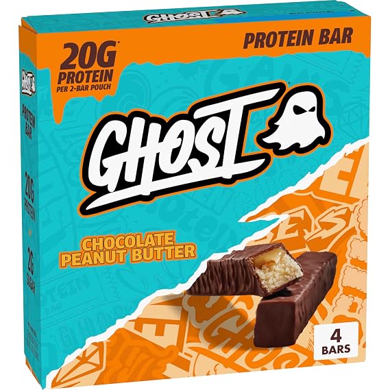 Ghost Chocolate Peanut Butter Protein Bar, 20g Protein, 2g Sugar, 4 ct