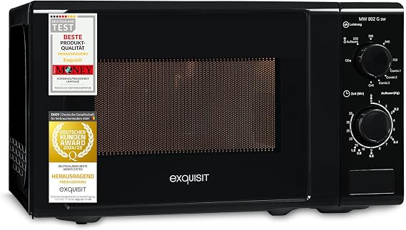 Exquisit Microwave MW 802 G sw 700 W Power 1000 W Grill 20 L Cooking Space Compact Microwave With Grill Function Space-Saving Incl. Timer Black