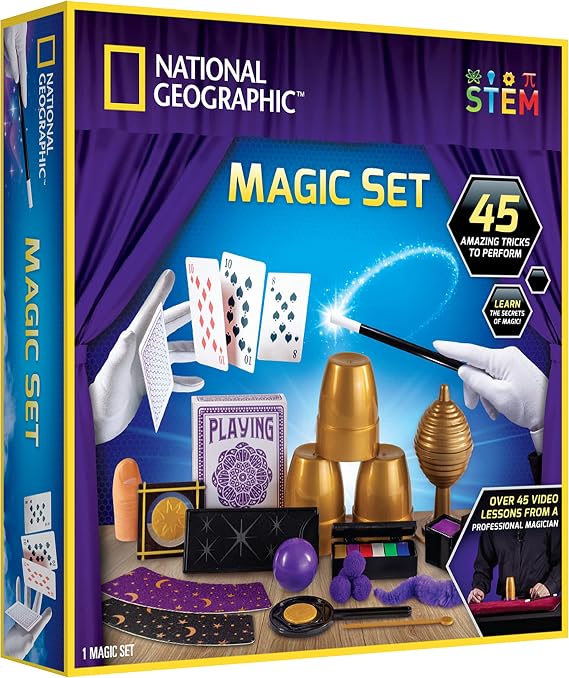NATIONAL GEOGRAPHIC Magic Kit - 45 Magic Tricks for Kids to Perform with Step-by-Step Video Instructions for Each Trick Provided by a Professional Magician, Toys for Boys and Girls