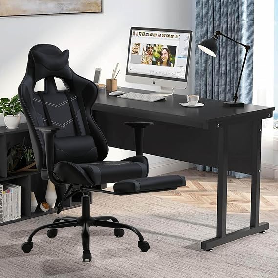 Ergonomic PC Ergonomic Gaming Chair with Lumbar Support and Reclining Foot Rest - Black