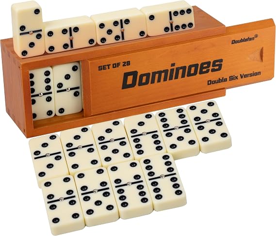 Dominoes Set for Adults, Dominoes Set Double Six, Double 6 Jumbo Domino Tiles with Spinner in Exclusive Wooden Box,28 pcs Large Size Domino Set 28 Tiles with Brown Wooden Case