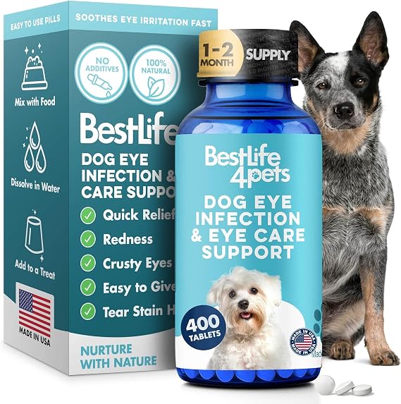 Dog Eye Infection & Eye Care Support Supplements, Natural Relief from Conjunctivitis, Swelling, Tear Stains, Dry Eyes and Discharge, Easy to Use, No More Struggle with Canine Drops, 400 Small Pills