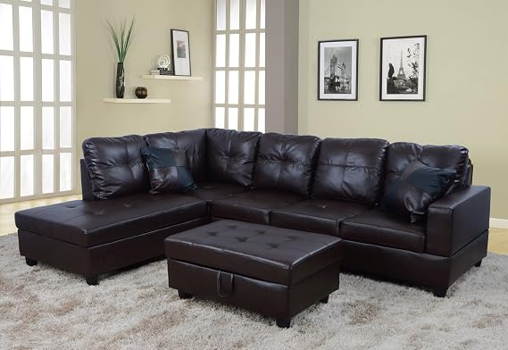 Lifestyle Furniture Urbania Left Hand Facing Sectional, Dark Chocolate