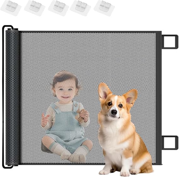 Retractable Stair Gate, 130 x 78CM Extra Tall Wider Stair Gate for Baby & Pets, One Handed Operation, Mesh Baby Safety Gate for Stairs, Doorways, Hallways