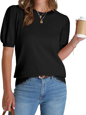 WIHOLL Womens Puff Short Sleeve Sweater 2026 Spring Summer Tops Trendy Business Causal Outfits Work Blouses Clothes