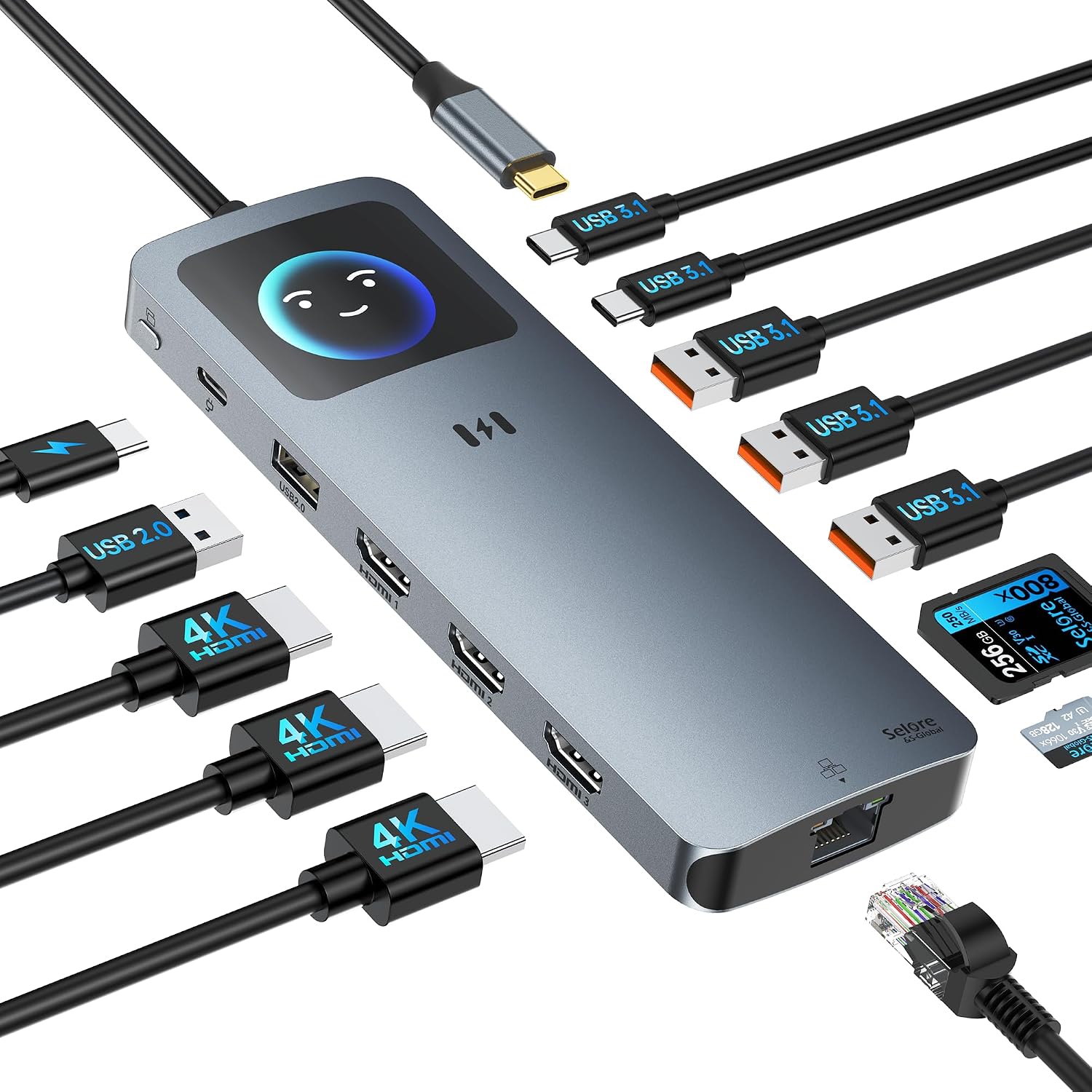 USB C Docking Station 3 HDMI, 13-in-1 Docking Station 3 Monitor with Triple 4K Display, Smart Display, 2500Mbps Ethernet, 5X 10Gbps USB 3.1, 100W PD, SD/TF, USB C Dock for Dell/HP/Lenovo Laptops