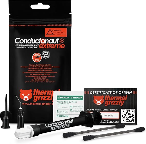 Thermal Grizzly - Conductonaut extreme - 1 Gram - Ultra High Performance Liquid Metal Compound Thermal Paste - For Maximum Thermal Conductivity while Overclocking CPU/GPU/PS4/PS5/Xbox