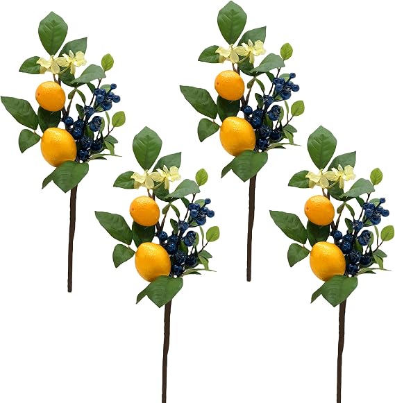 M2cbridge Artificial Lemon Blueberry Branches Table Centerpiece 13.5", 4pcs