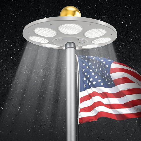 1300 Lumen Solar Powered Flagpole Light - Illuminates The American Flag for 8-10 Hours from Dusk to DAW