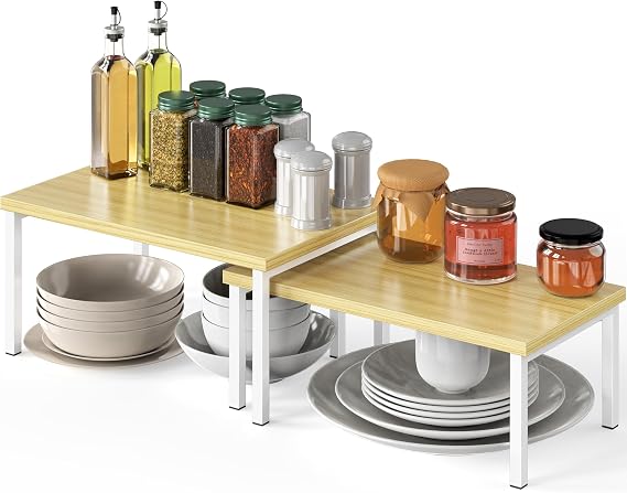 Simple Houseware Stackable Cabinet Counter Shelf Wooden Surface, Oak