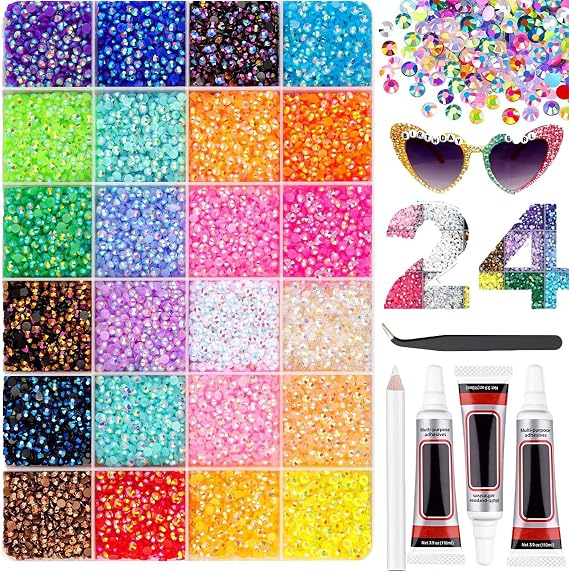 Fafcut Bedazzling Kit, Book Bedazzler Kit with Rhinestones and Tools, Pink Bedazzled Kits Small Gems with Glue, Bedazzling Kit for Diamond Art Bedazzled Nail Art Crafting Makeup (24 Colors)