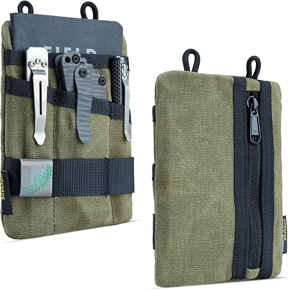 VIPERADE VE1-OW EDC Pouch, Waxed Canvas Pocket Organizer, EDC Pocket Organizer Pouch for Men, 3 Tool Slots with 1 Zipper Pocket Great for EDC Gears