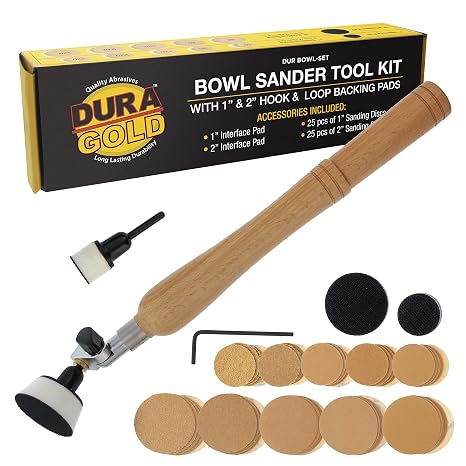 Dura-Gold Woodturning Bowl Sander Tool Kit, 50 Sanding Discs, 1" & 2" H & L