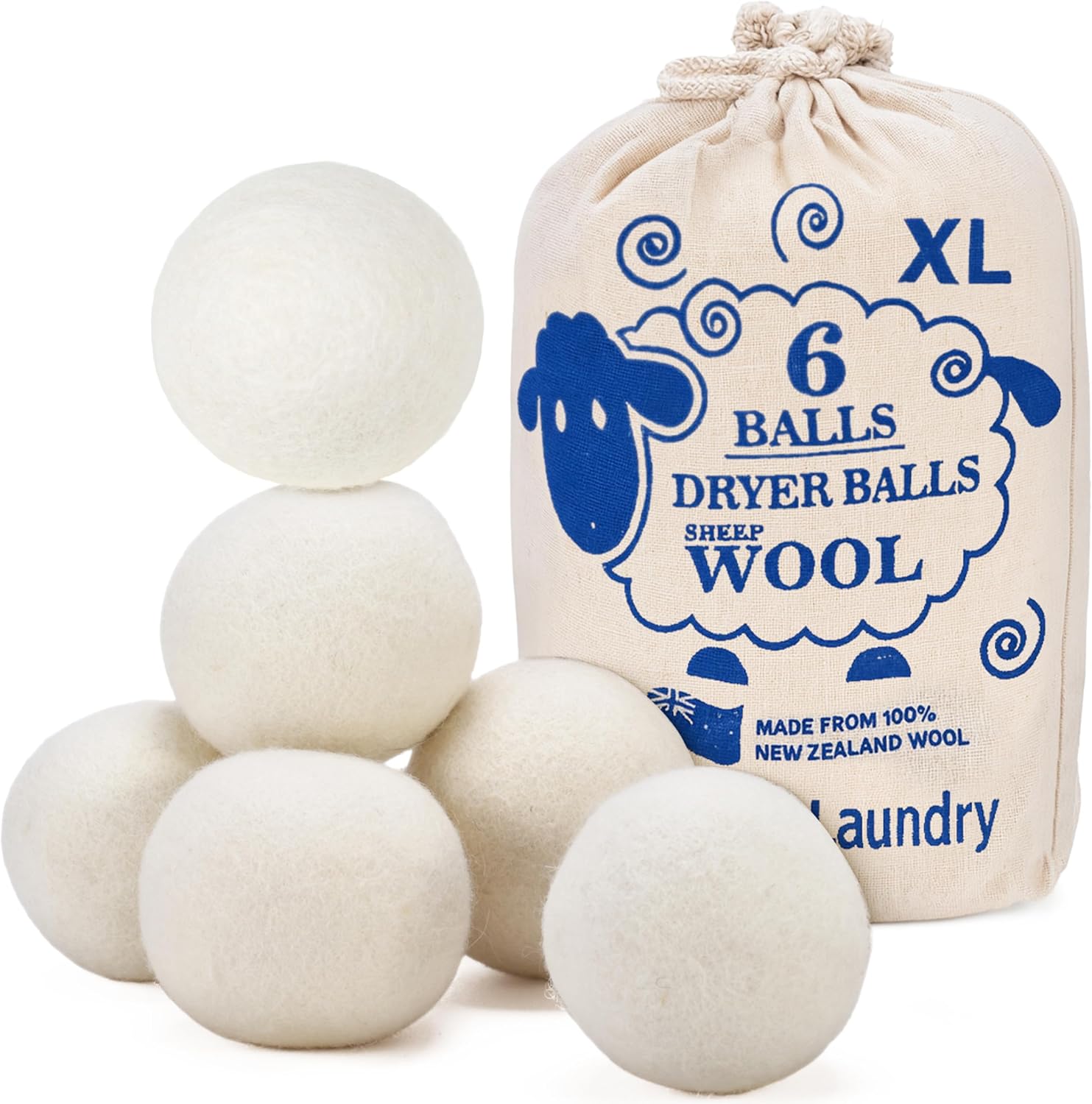 Handy Laundry Wool Drying Balls - Natural Fabric Softener, Reusable, Reduces Clothes Wrinkles and Saves Drying Time, Better than Plastic Balls and Liquid Softener