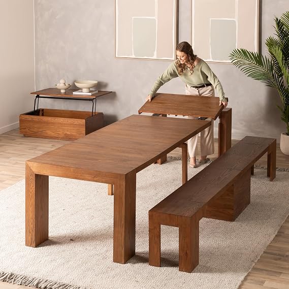 Transformer Table Solid Wood Extendable Dining Table, Brown